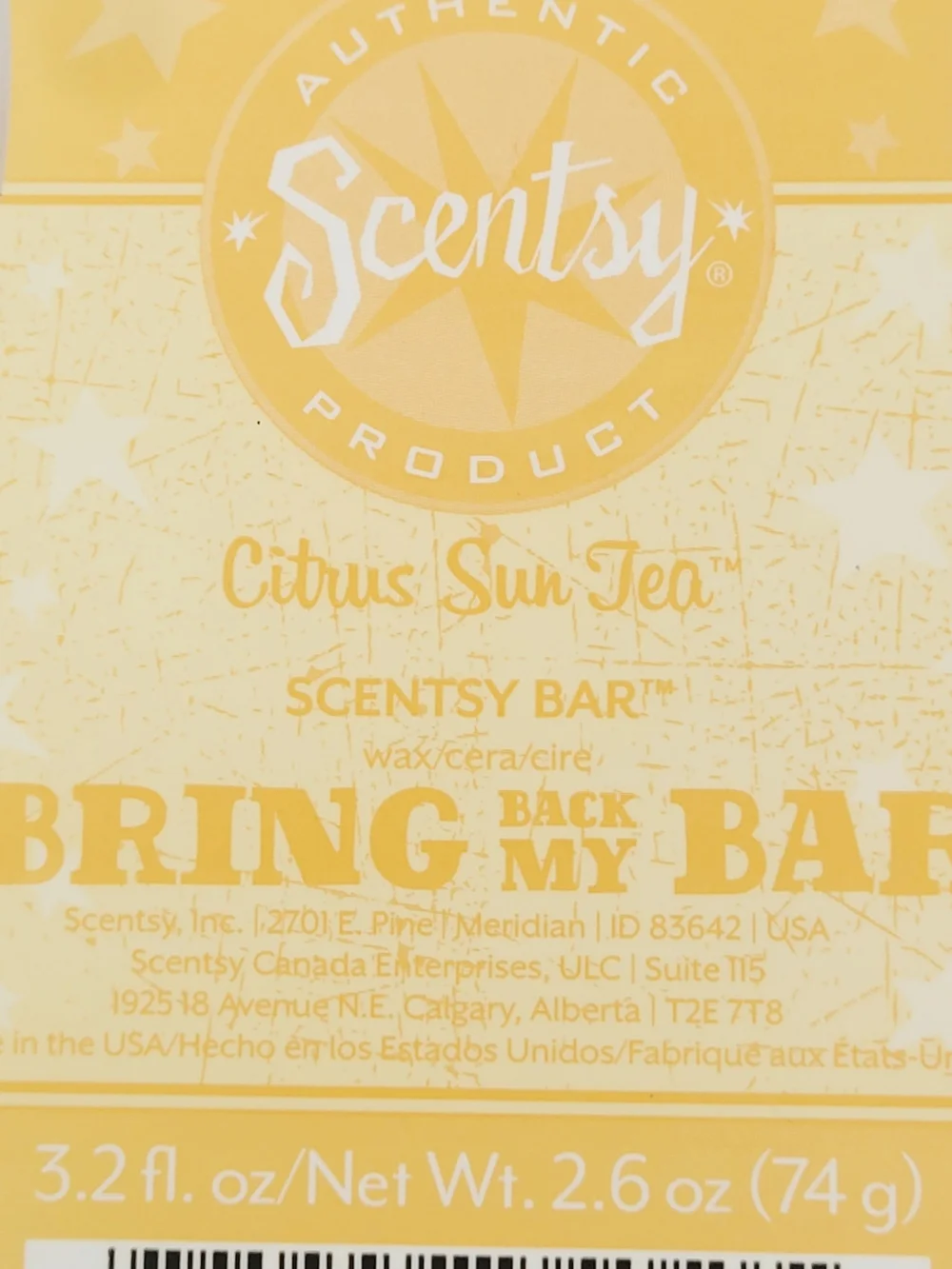 Scentsy Wax Bar Citrus Sun Tea~Bring Back My Bar 3.2 oz~Lot of 2